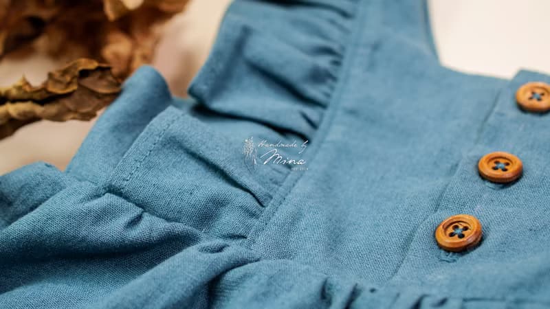 Handmade by Mina【寶寶手工刺繡荷葉洋裝套裝】贈禮盒 彌月禮