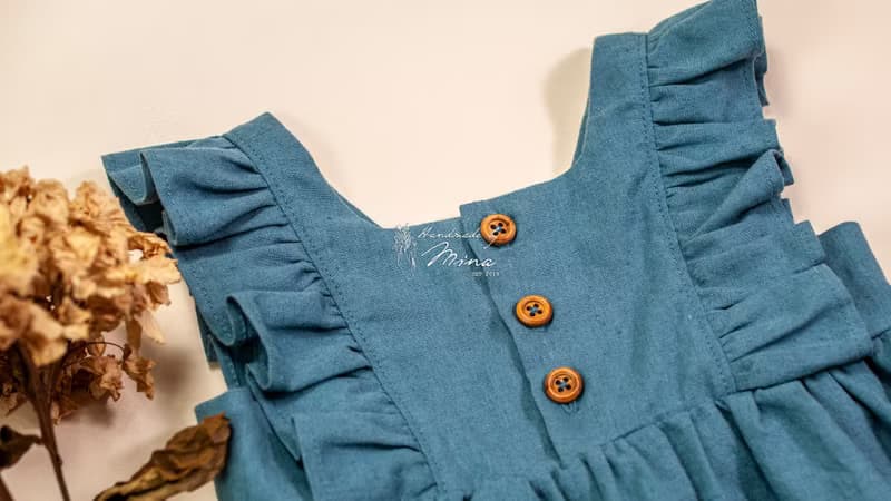 Handmade by Mina【寶寶手工刺繡荷葉洋裝套裝】贈禮盒 彌月禮