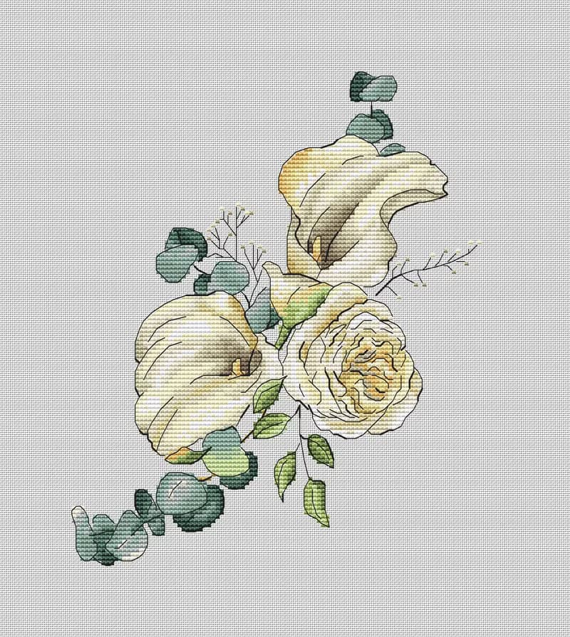 【數位】Delicate bouquet in a cross stitch pattern
