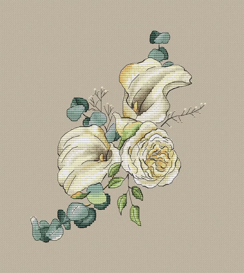 【數位】Delicate bouquet in a cross stitch pattern