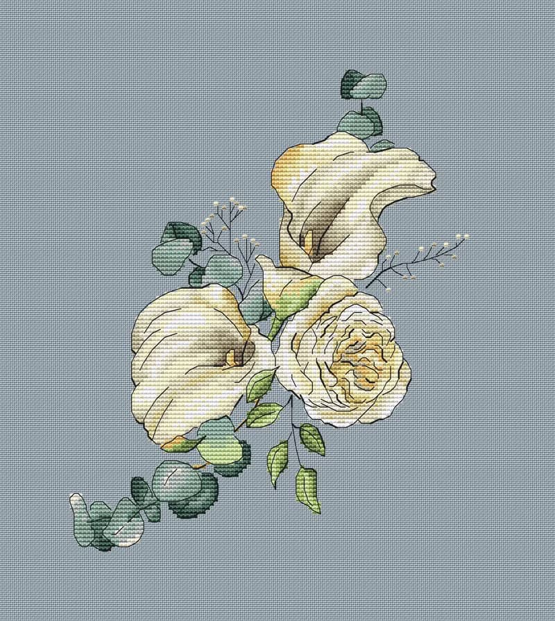【數位】Delicate bouquet in a cross stitch pattern