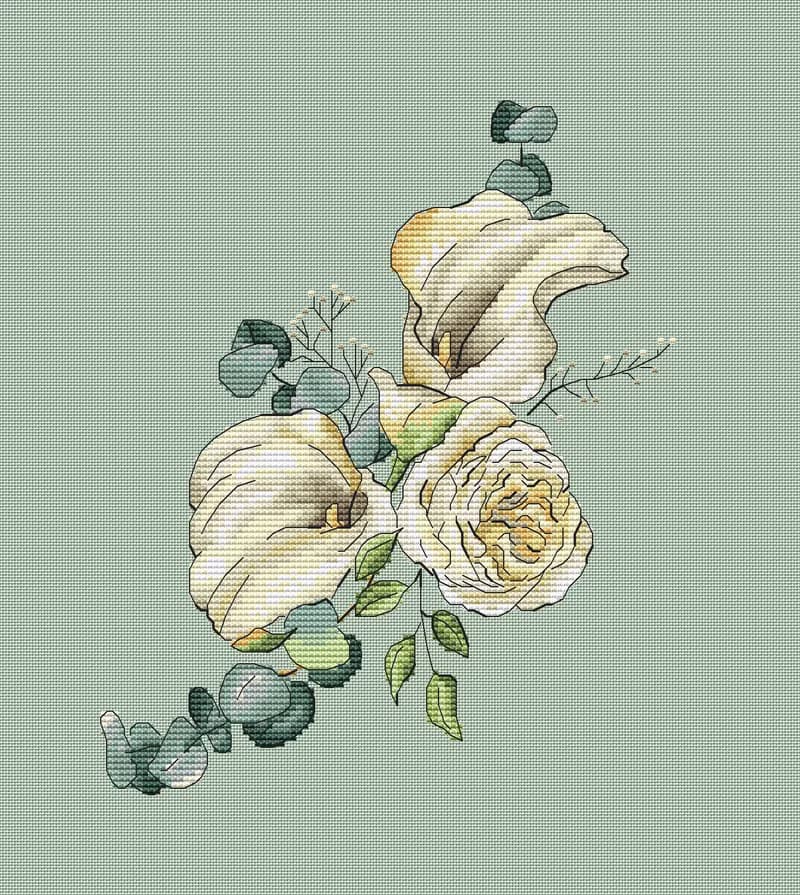 【數位】Delicate bouquet in a cross stitch pattern