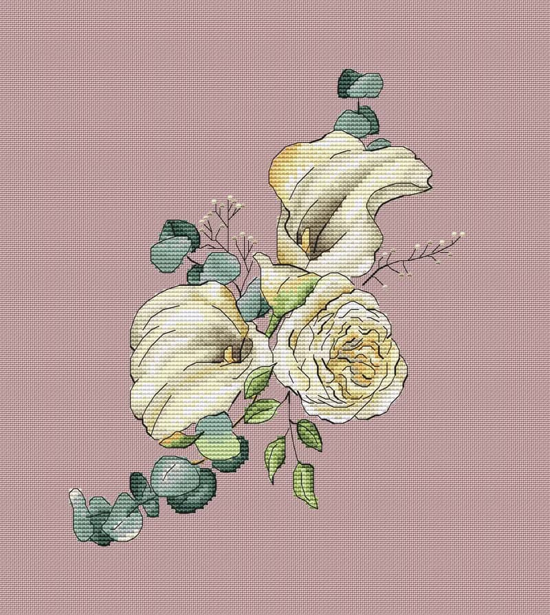 【數位】Delicate bouquet in a cross stitch pattern