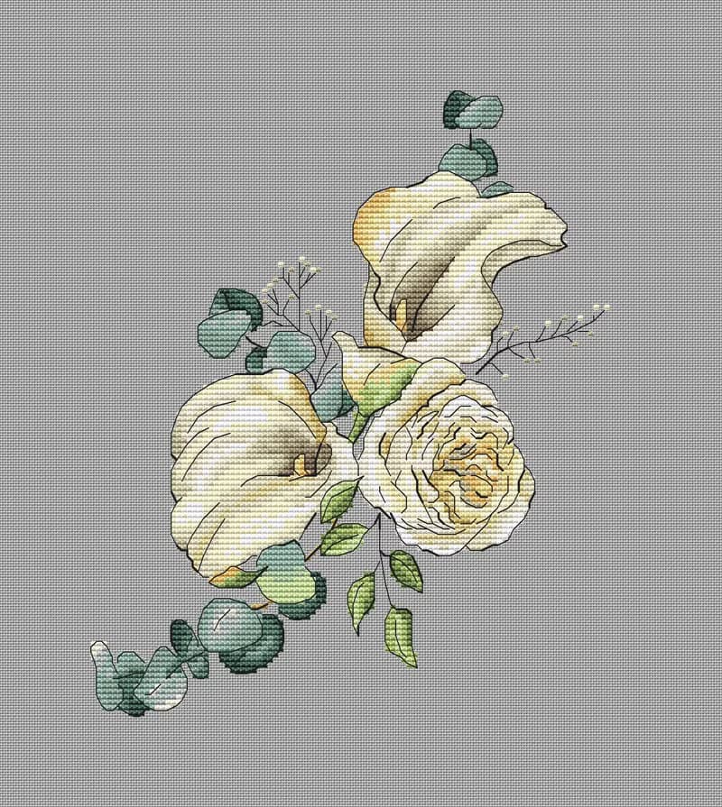 【數位】Delicate bouquet in a cross stitch pattern