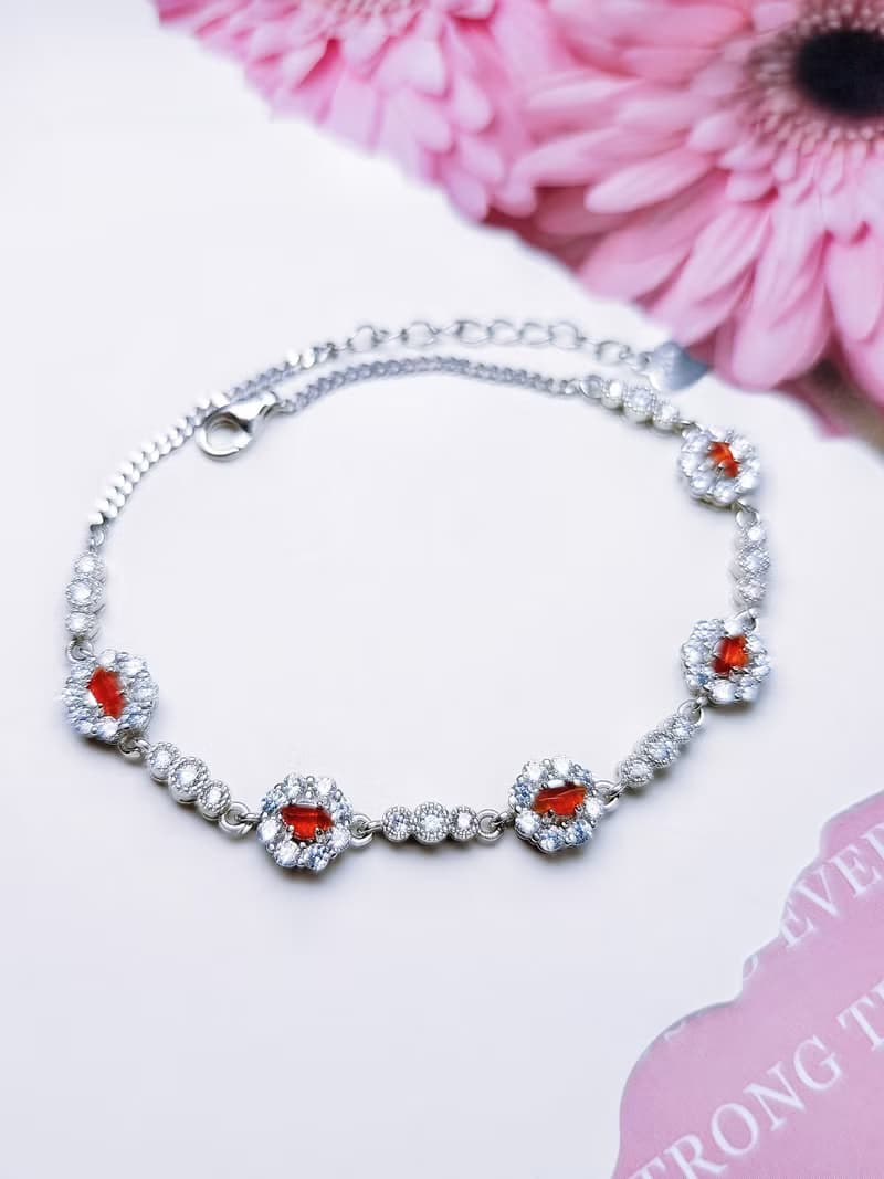 |招財•幸福|緬甸A貨翡翠天然無燒冰玻紅翡隨形純銀多顆手鏈