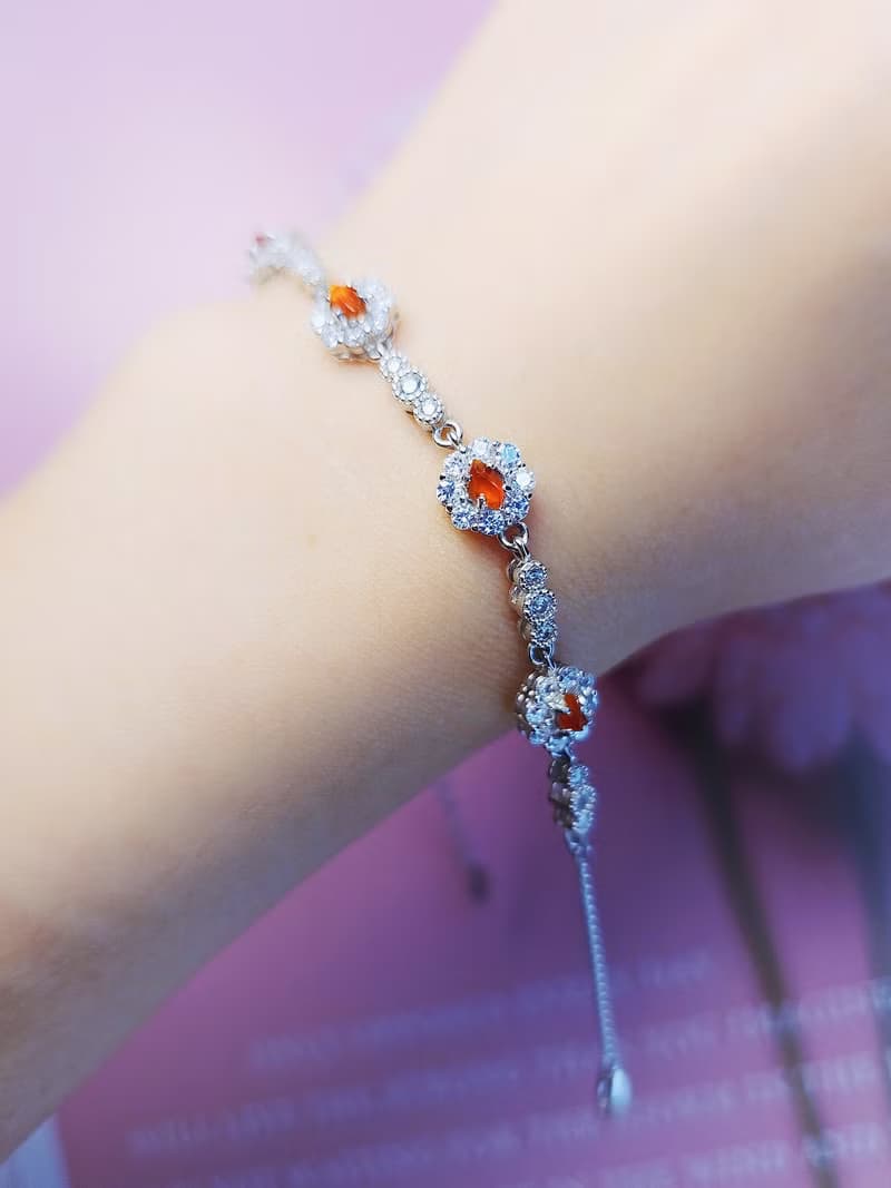 |招財•幸福|緬甸A貨翡翠天然無燒冰玻紅翡隨形純銀多顆手鏈