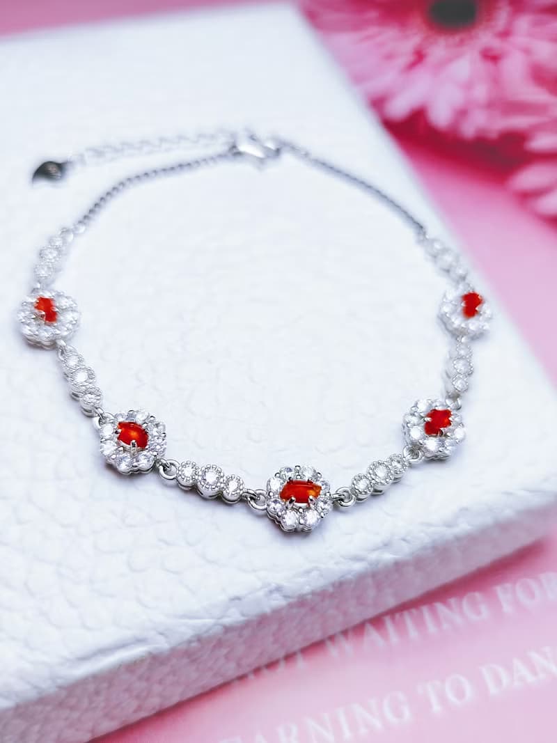 |招財•幸福|緬甸A貨翡翠天然無燒冰玻紅翡隨形純銀多顆手鏈