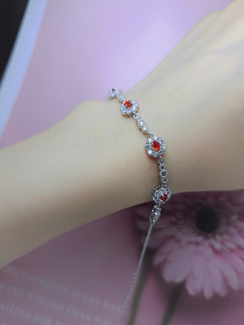 |招財•幸福|緬甸A貨翡翠天然無燒冰玻紅翡隨形純銀多顆手鏈