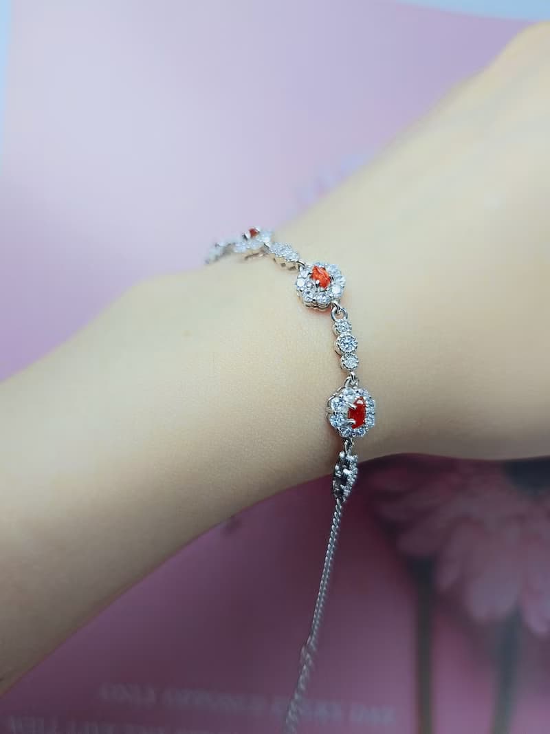 |招財•幸福|緬甸A貨翡翠天然無燒冰玻紅翡隨形純銀多顆手鏈