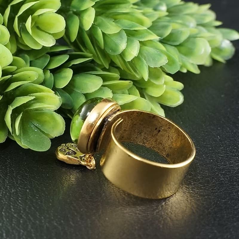 Olive Green Glass Cat Eye Evil Eye Gold Adjustable Protection Charm Ring Jewelry