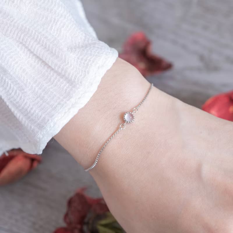 粉晶925純銀蛋糕伸縮懶人手鍊