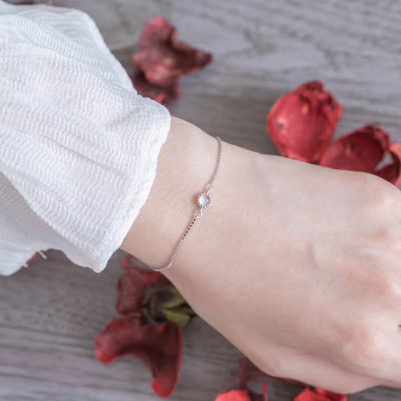 粉晶925純銀蛋糕伸縮懶人手鍊