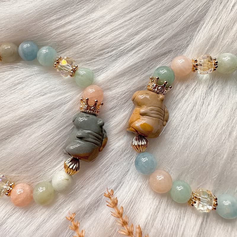 黃灰色 卡皮巴拉的奇幻奶油花園 卡皮巴拉手鍊 天然石摩根石手串