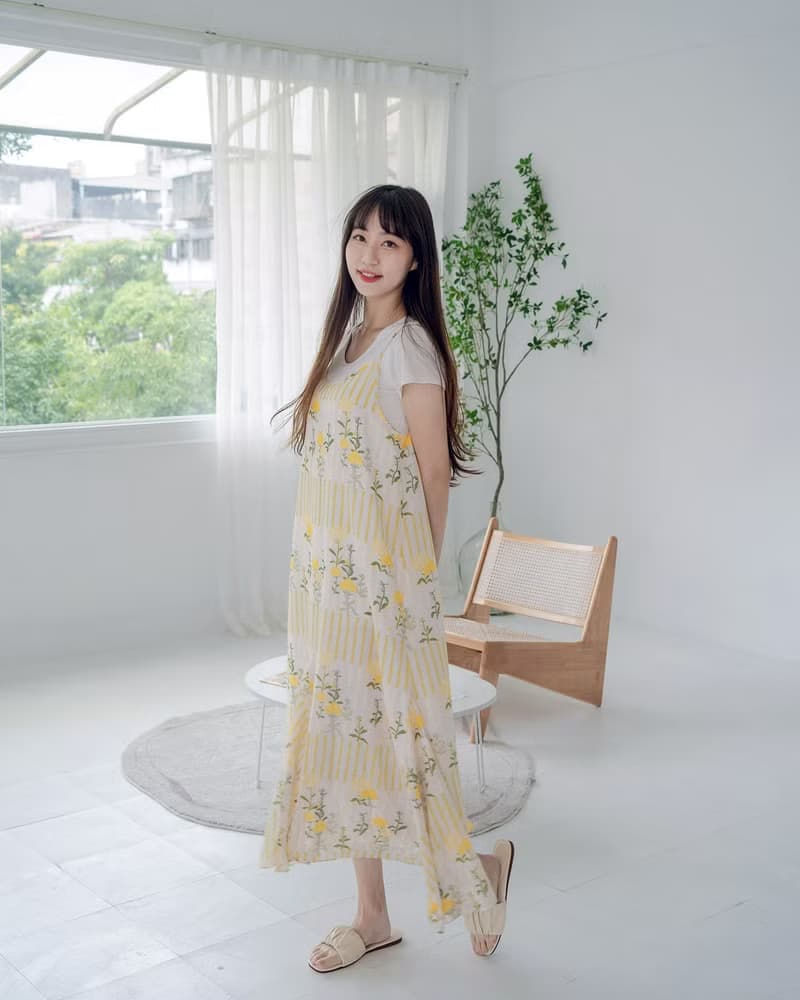 【波麗印花】浮誇魚尾裙 細肩帶洋裝 長裙 小湊日和 油菜花