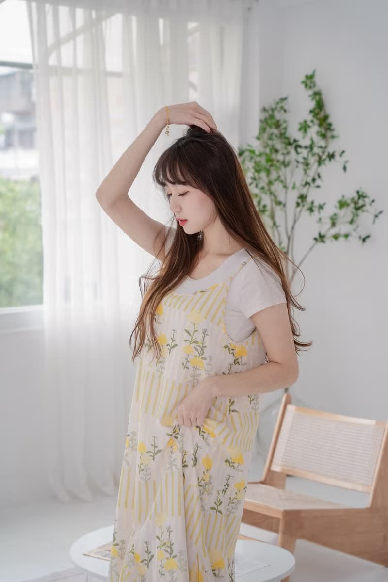 【波麗印花】浮誇魚尾裙 細肩帶洋裝 長裙 小湊日和 油菜花
