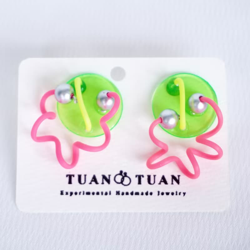 粉綠撞色可愛少女風耳釘 Pinkoi 獨家發售