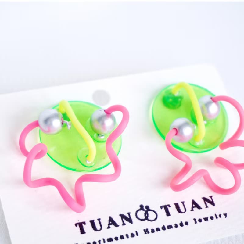 粉綠撞色可愛少女風耳釘 Pinkoi 獨家發售