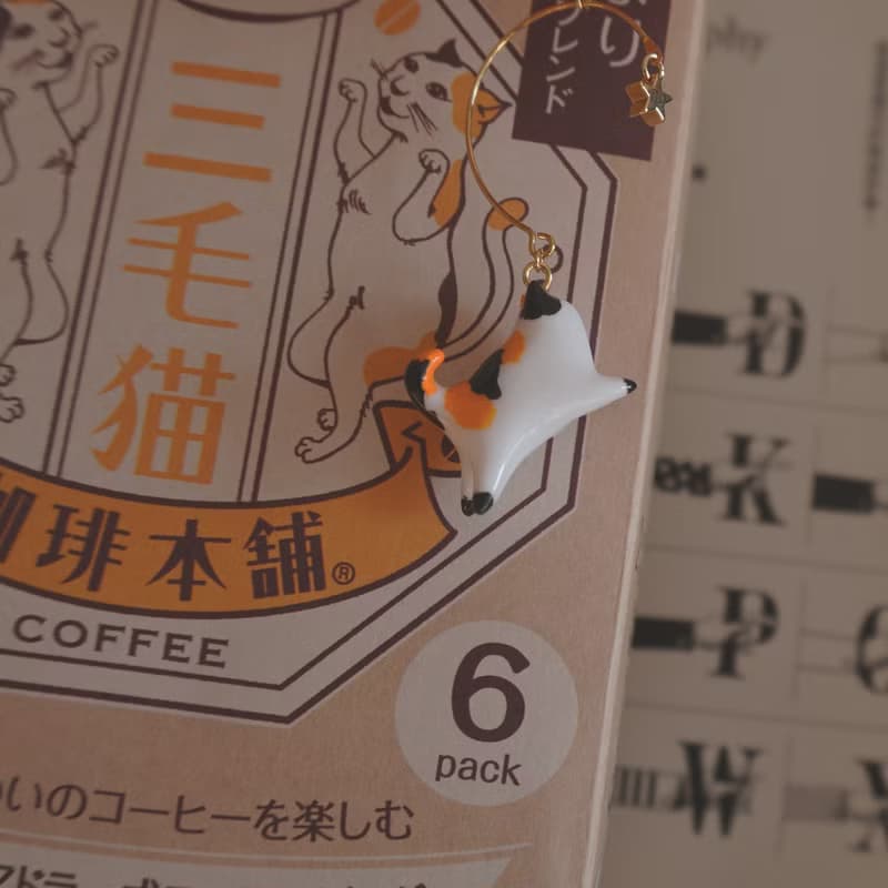teatime  單只佩戴的三花貓咪 追逐星星的三花咪 限定 耳環耳夾