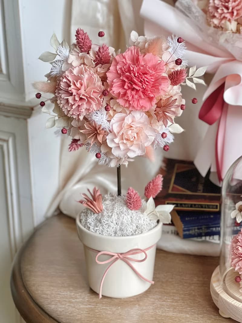 【訂製商品】母親節永生花禮•粉色系列•小夜燈/花球樹/花束