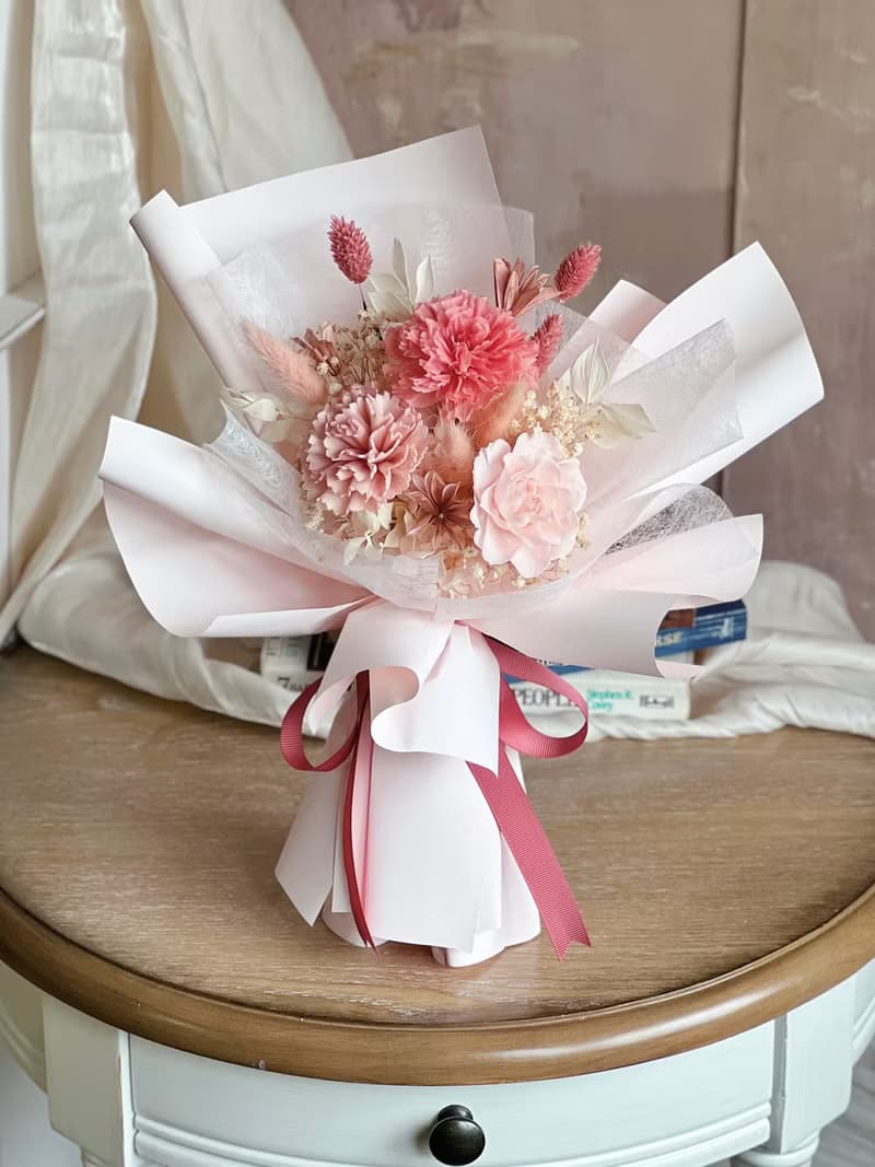 【訂製商品】母親節永生花禮•粉色系列•小夜燈/花球樹/花束