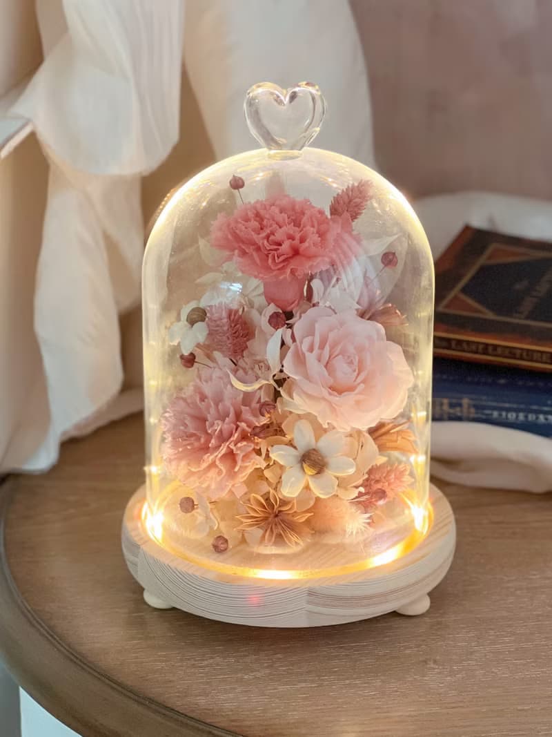 【訂製商品】母親節永生花禮•粉色系列•小夜燈/花球樹/花束