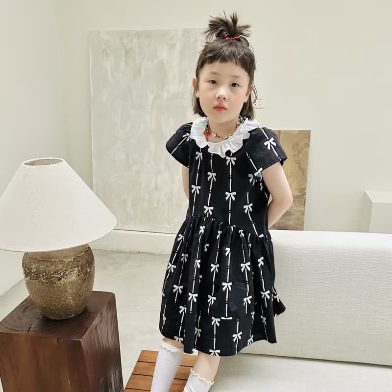 蝴蝶結印花黑色純棉洋裝 / 連身裙 裙子 親子裝 童裝