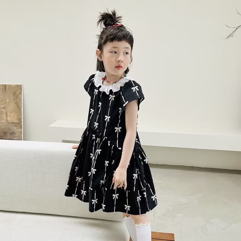 蝴蝶結印花黑色純棉洋裝 / 連身裙 裙子 親子裝 童裝