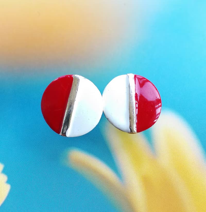 Vintage Jewelry 西洋古董飾品 復古 簡約 可愛紅白  針式耳環