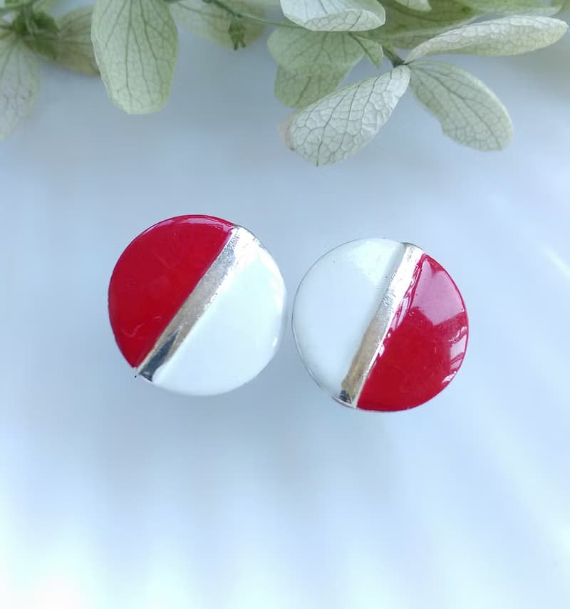 Vintage Jewelry 西洋古董飾品 復古 簡約 可愛紅白  針式耳環