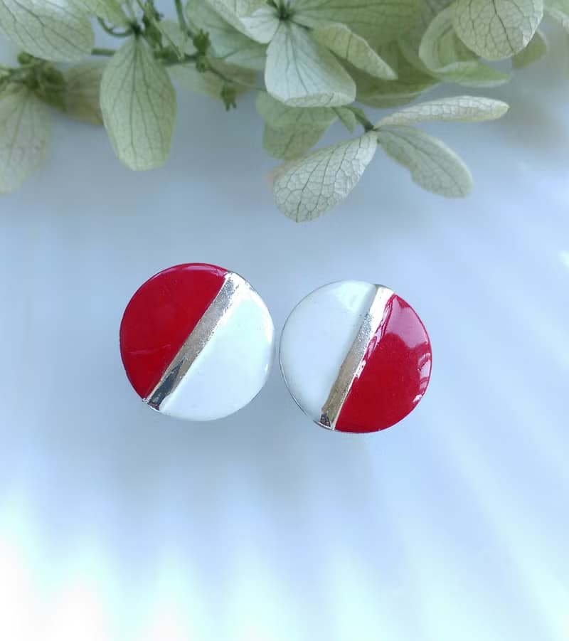 Vintage Jewelry 西洋古董飾品 復古 簡約 可愛紅白  針式耳環