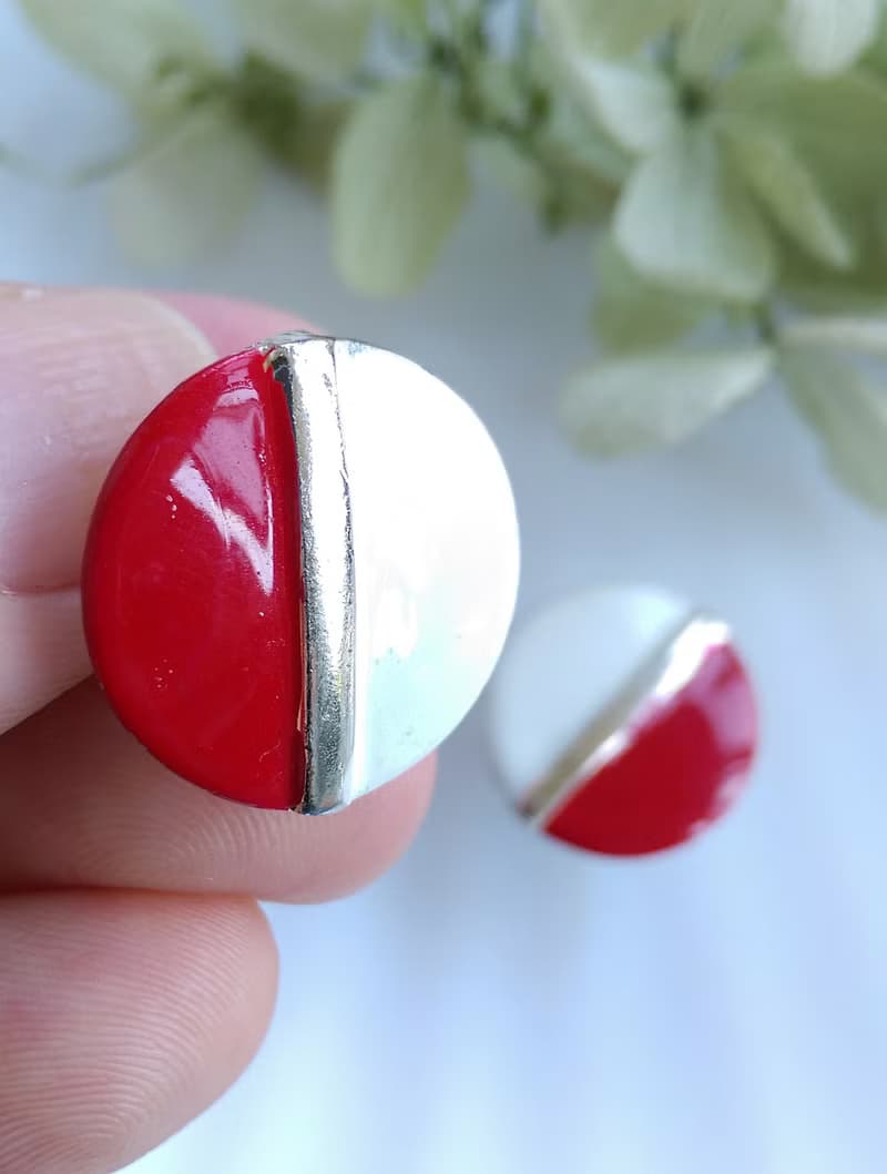 Vintage Jewelry 西洋古董飾品 復古 簡約 可愛紅白  針式耳環