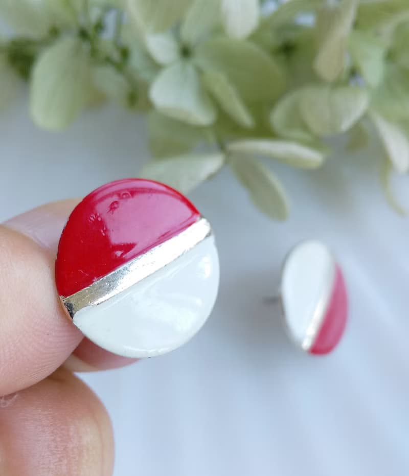 Vintage Jewelry 西洋古董飾品 復古 簡約 可愛紅白  針式耳環