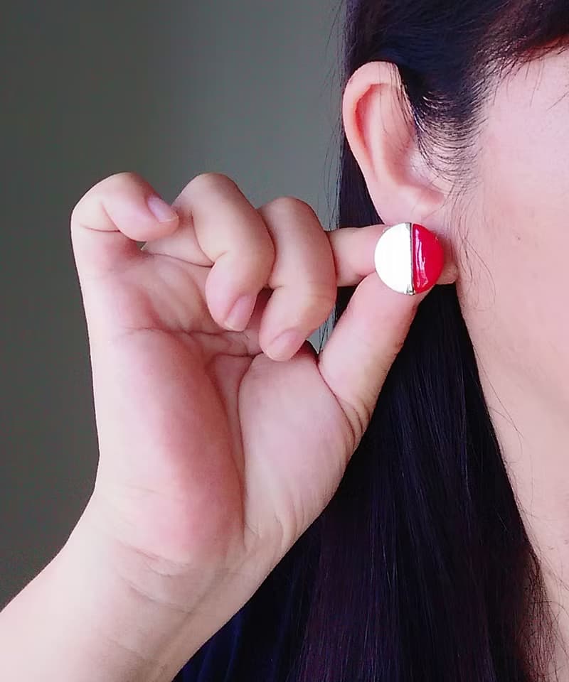 Vintage Jewelry 西洋古董飾品 復古 簡約 可愛紅白  針式耳環