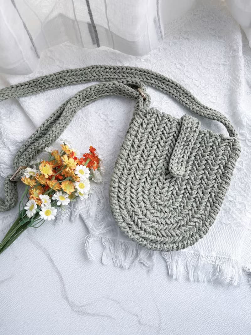 手工鉤織Karina 斜孭小袋手袋單肩包牛油果綠色針織鈎織編織手作