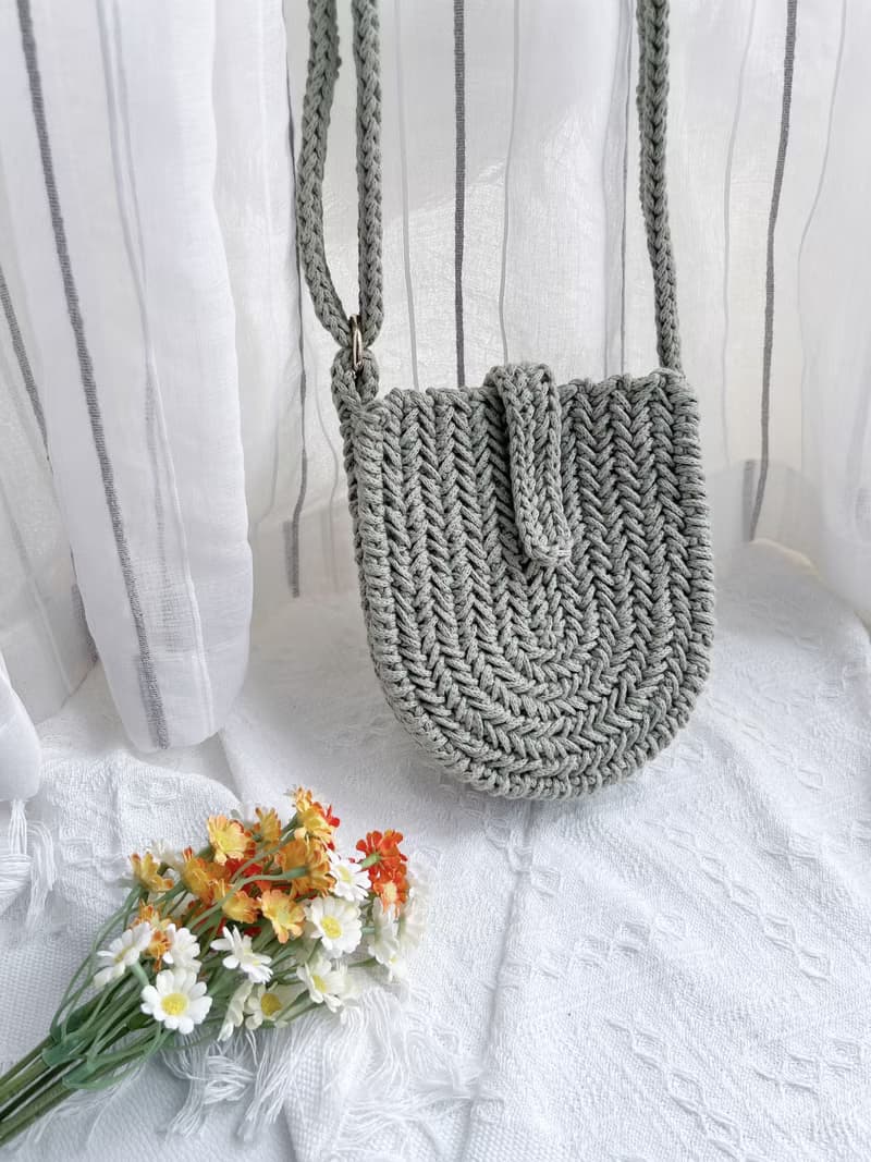 手工鉤織Karina 斜孭小袋手袋單肩包牛油果綠色針織鈎織編織手作