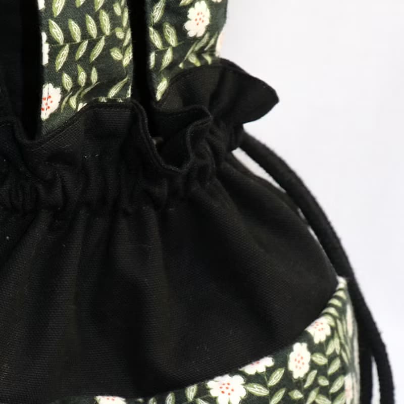 母親節活動【 MY HANDMADE 】白花圓底抽繩袋 l 日本棉布、帆布 l