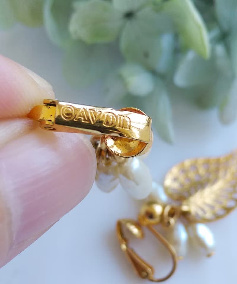 Vintage Jewelry 西洋古董飾品 AVON 垂墜小珠 小葉 夾式耳環