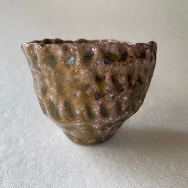 陶/柴燒/絞胎/草莓色小杯/附木盒