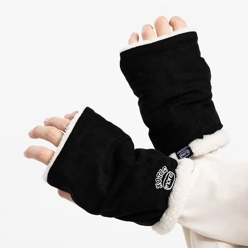 毛絨暖暖露指手套