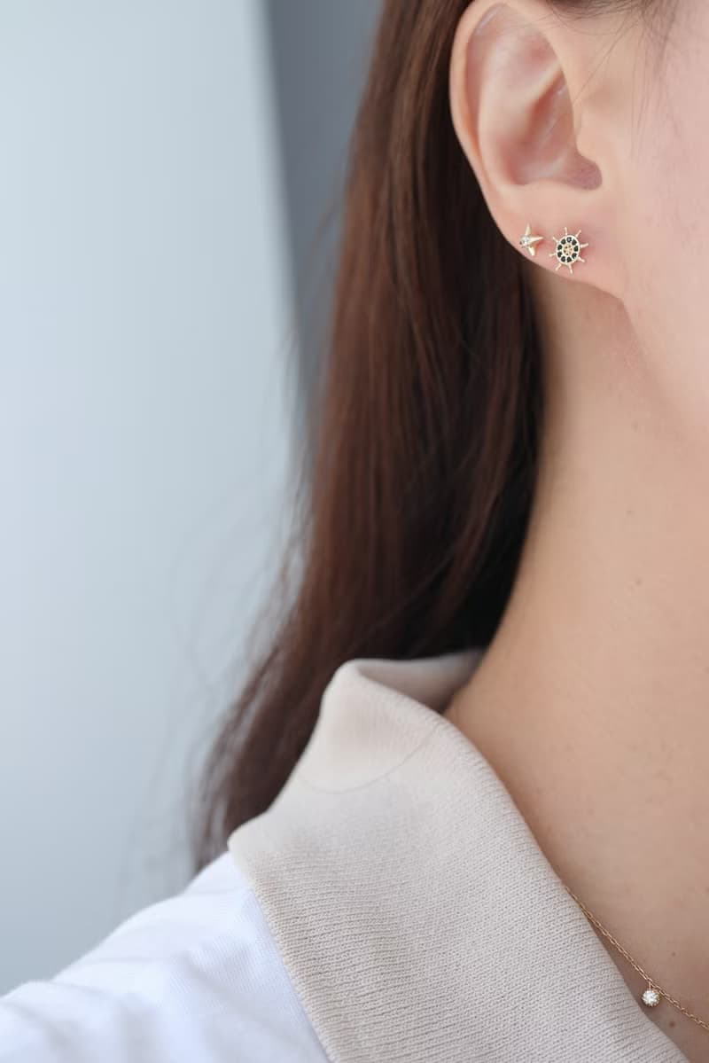 14K Black Rudder Piercing 黑舵輪鎖珠耳環(單個 )耳窩 不退色