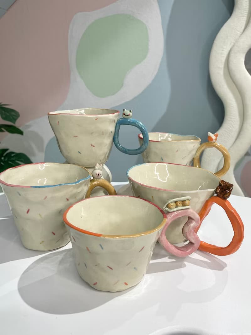 Whimsical Handmade Ceramic Mug with Animal Handle - Sprinkle Design