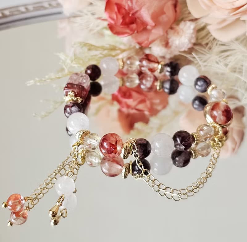 金運星光-開運款/紅膠花/鈦晶/白幽靈/水晶手鍊/好運/水晶手鍊