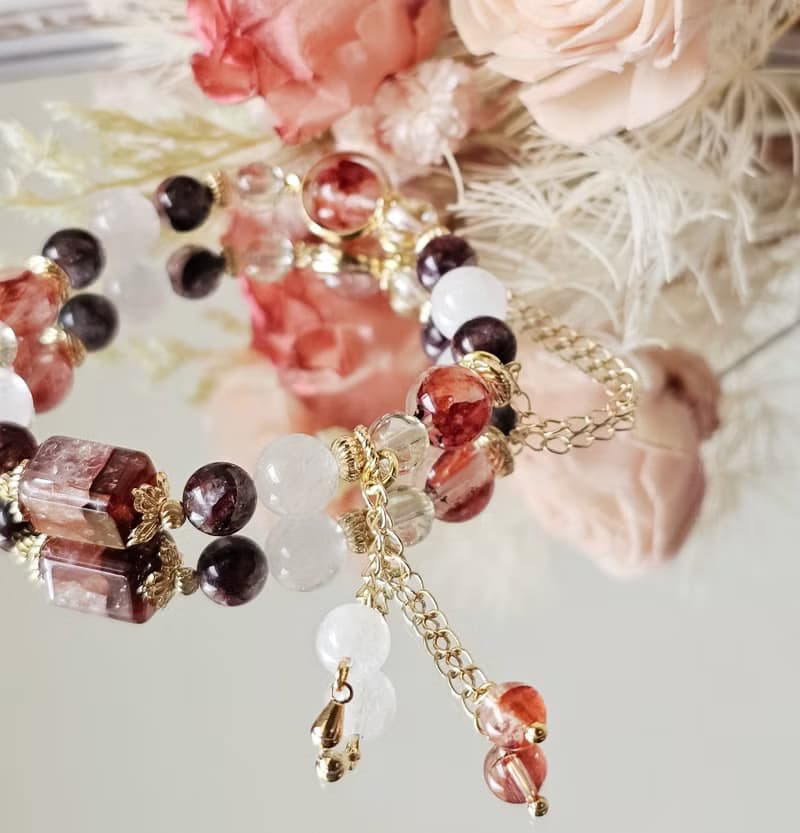 金運星光-開運款/紅膠花/鈦晶/白幽靈/水晶手鍊/好運/水晶手鍊