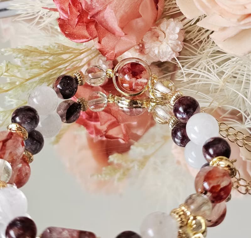 金運星光-開運款/紅膠花/鈦晶/白幽靈/水晶手鍊/好運/水晶手鍊