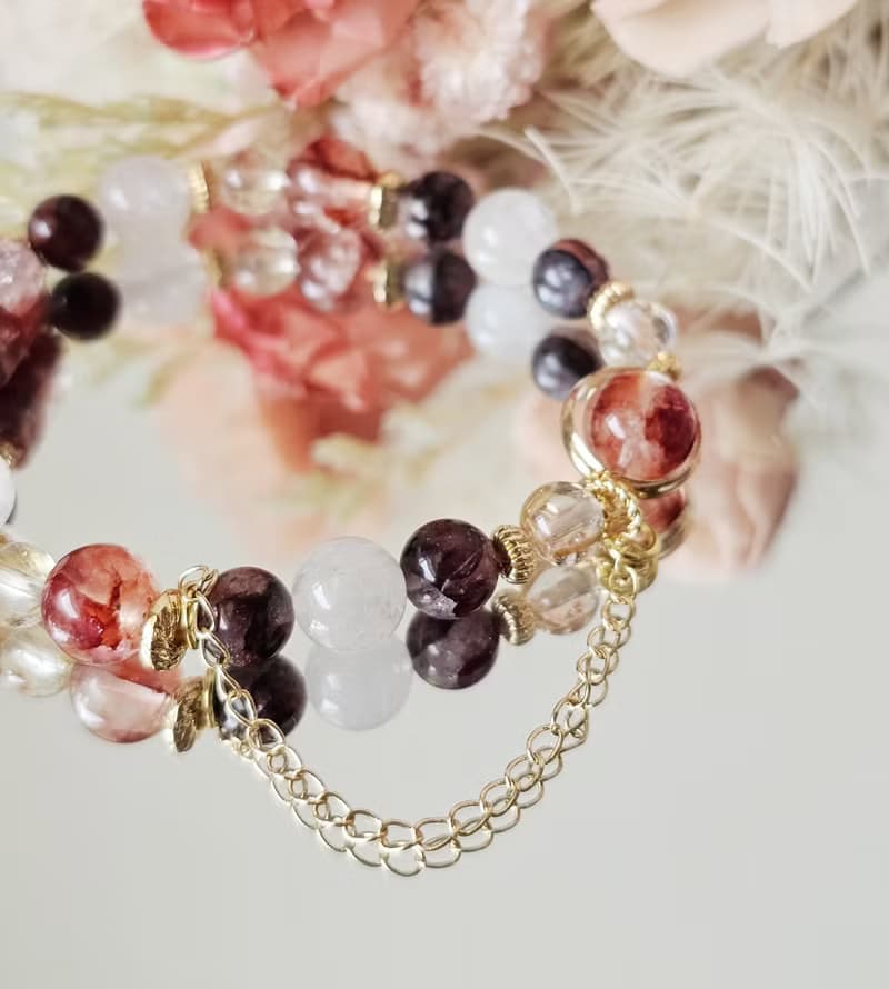 金運星光-開運款/紅膠花/鈦晶/白幽靈/水晶手鍊/好運/水晶手鍊