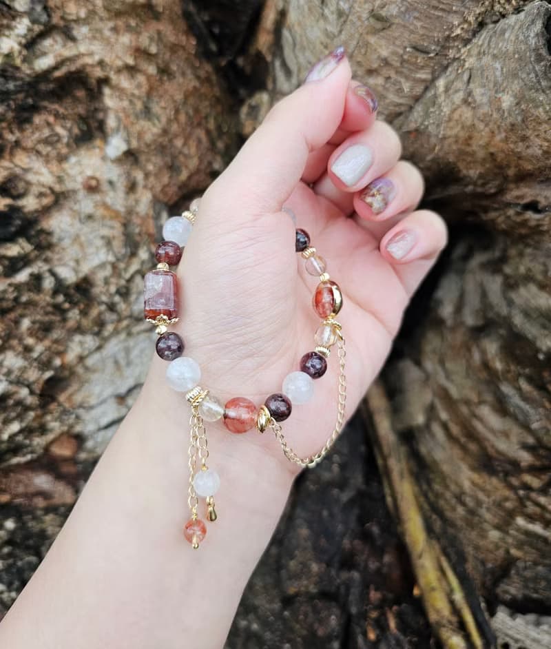 金運星光-開運款/紅膠花/鈦晶/白幽靈/水晶手鍊/好運/水晶手鍊