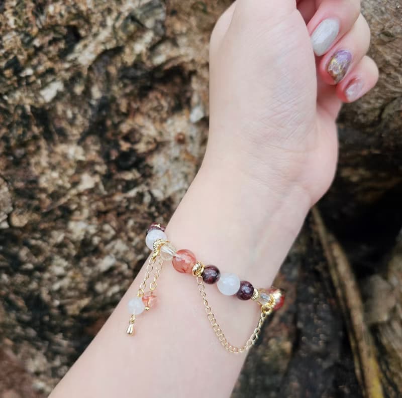 金運星光-開運款/紅膠花/鈦晶/白幽靈/水晶手鍊/好運/水晶手鍊