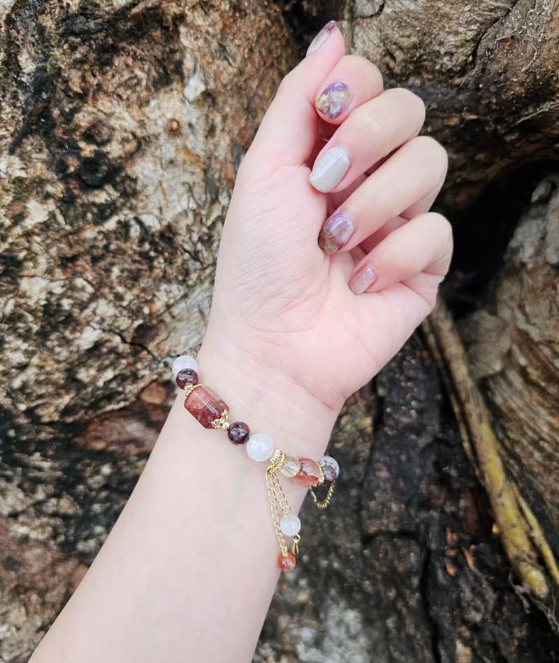 金運星光-開運款/紅膠花/鈦晶/白幽靈/水晶手鍊/好運/水晶手鍊