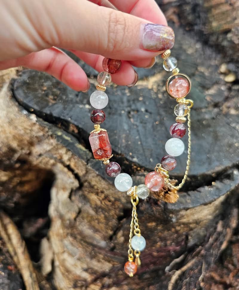 金運星光-開運款/紅膠花/鈦晶/白幽靈/水晶手鍊/好運/水晶手鍊