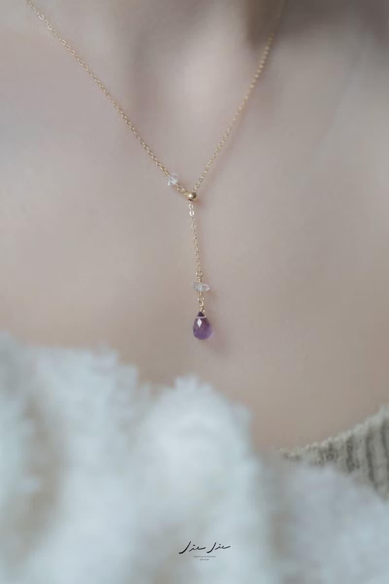 赫基蒙水晶 紫水晶可調節 長項鍊│14KGF 淨化能量石 財富 水晶